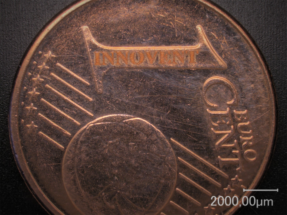 Ein-Cent Münze mit IR-Laser bearbeitet