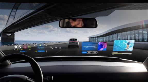 ZEISS holografisches Windschutzscheibendisplay projiziert Fahrdaten und Mediensteuerung ins Sichtfeld im Auto