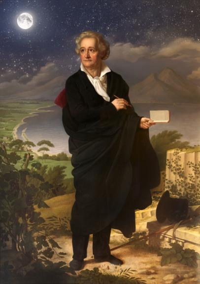 Goethe bei Nacht - Bearbeitung des Portraits von Heinrich Christoph Kolbe: Goethe als Dichter und Künstler vor dem Vesuv