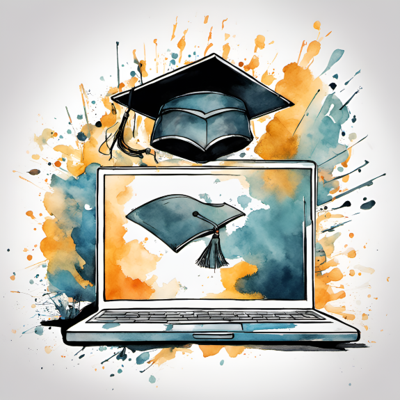 Zeichnung eines Laptops und eines Doktorhuts